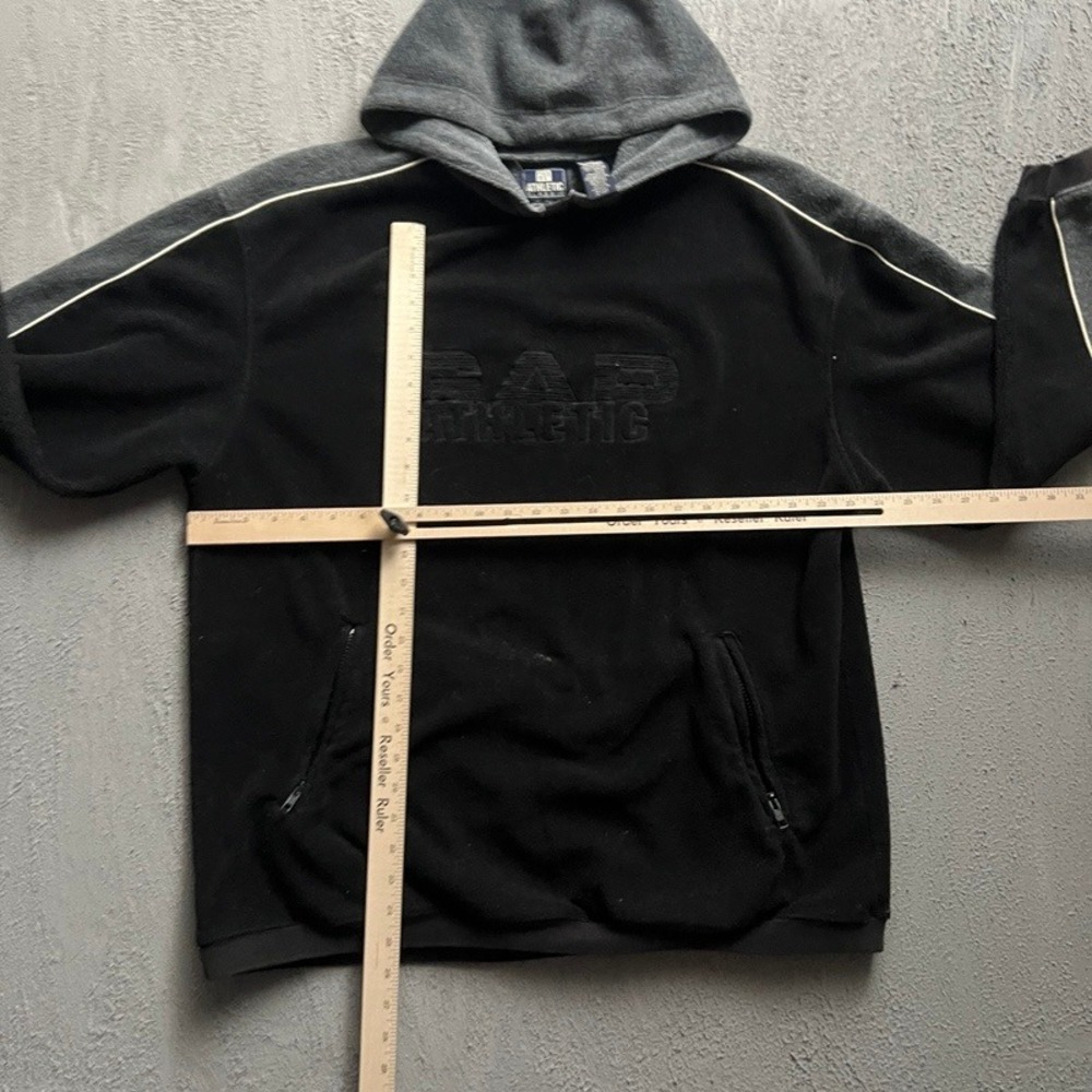 Vintage Gap Hoodie Mens Large Black 1990s Fleece Athletic Logo Pullover - Picture 7 of 10